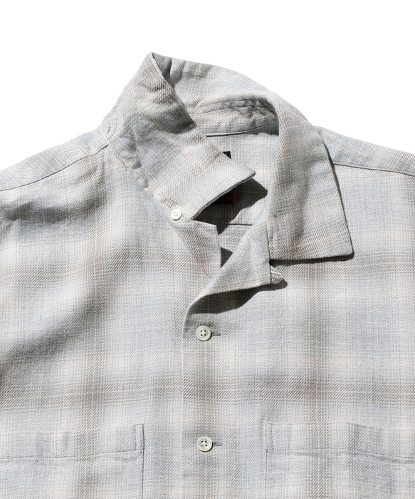 Open Collar Indigo Ombre Plaid in Gray