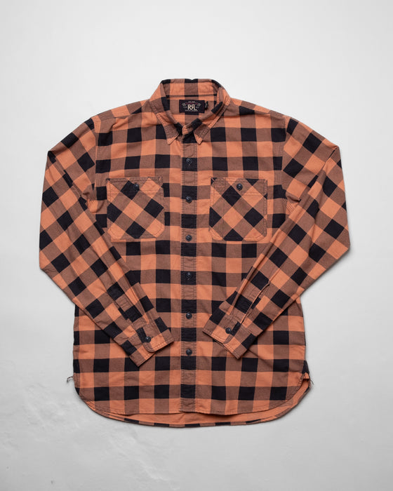 Buffalo Check Chamois Workshirt in Coral/Black
